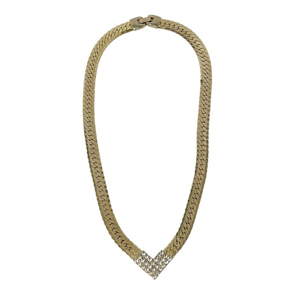 Vintage Gold Tone Cocktail Necklace with Crystal Accents - Picture 9 of 9